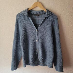 Sol Vintage Dusty Blue Baby Alpaca Wool Silk Cardigan Button Sweater Cozy Twee